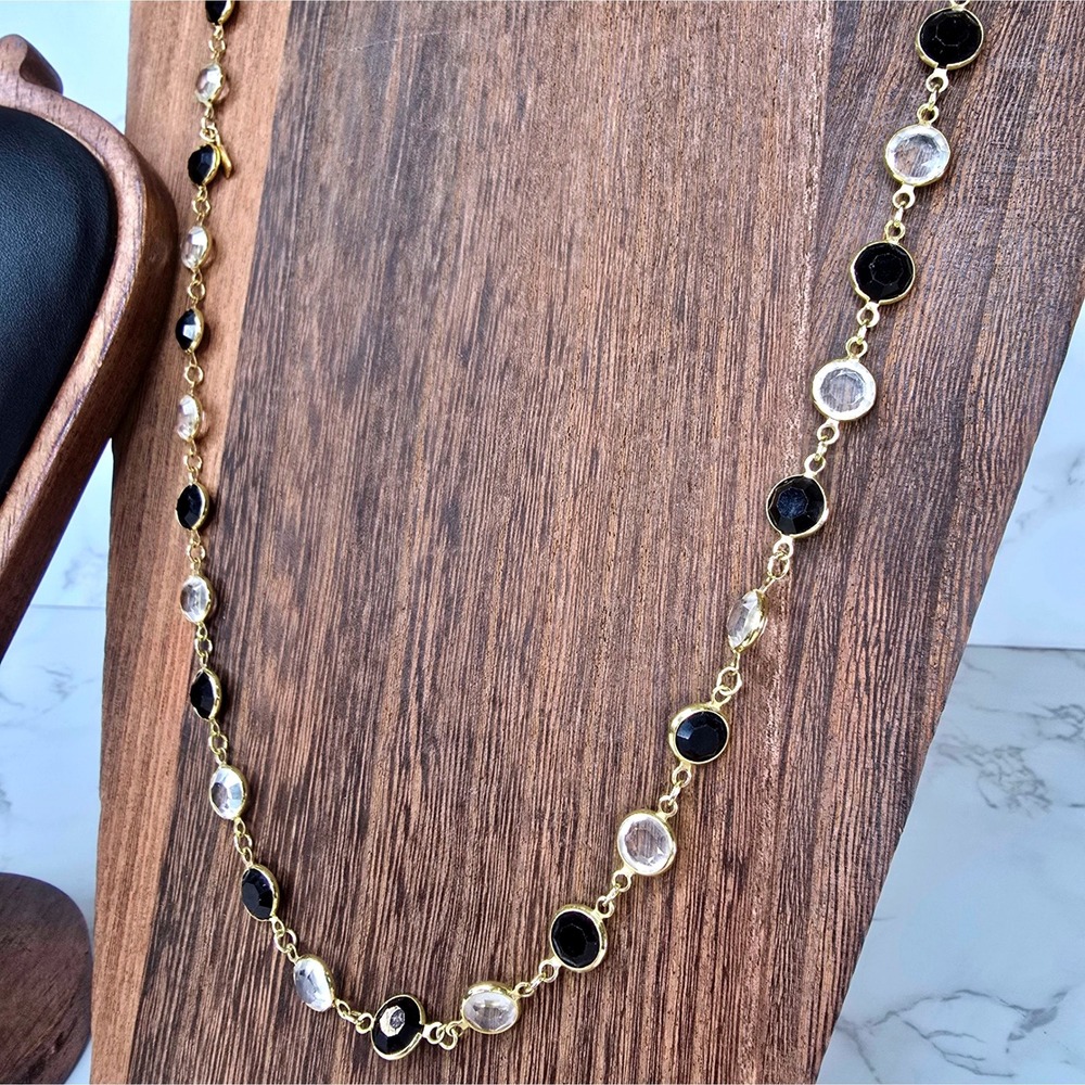 Swarovski Black and Clear Crystal Station Necklace 36in with 20in Accent Chain - Picture 6 of 10